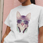 Cool Cat with Headset T-Shirt Art Print Summer Casual for Men and Women Design Tee